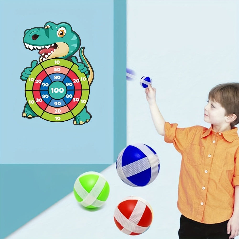 Dinosaur Sticky Target Ball Set with Blue Bow ¨C Multiple Game Modes, Party Favor for Kids, Safe & Durable Fun Toy Gift for Her & Him