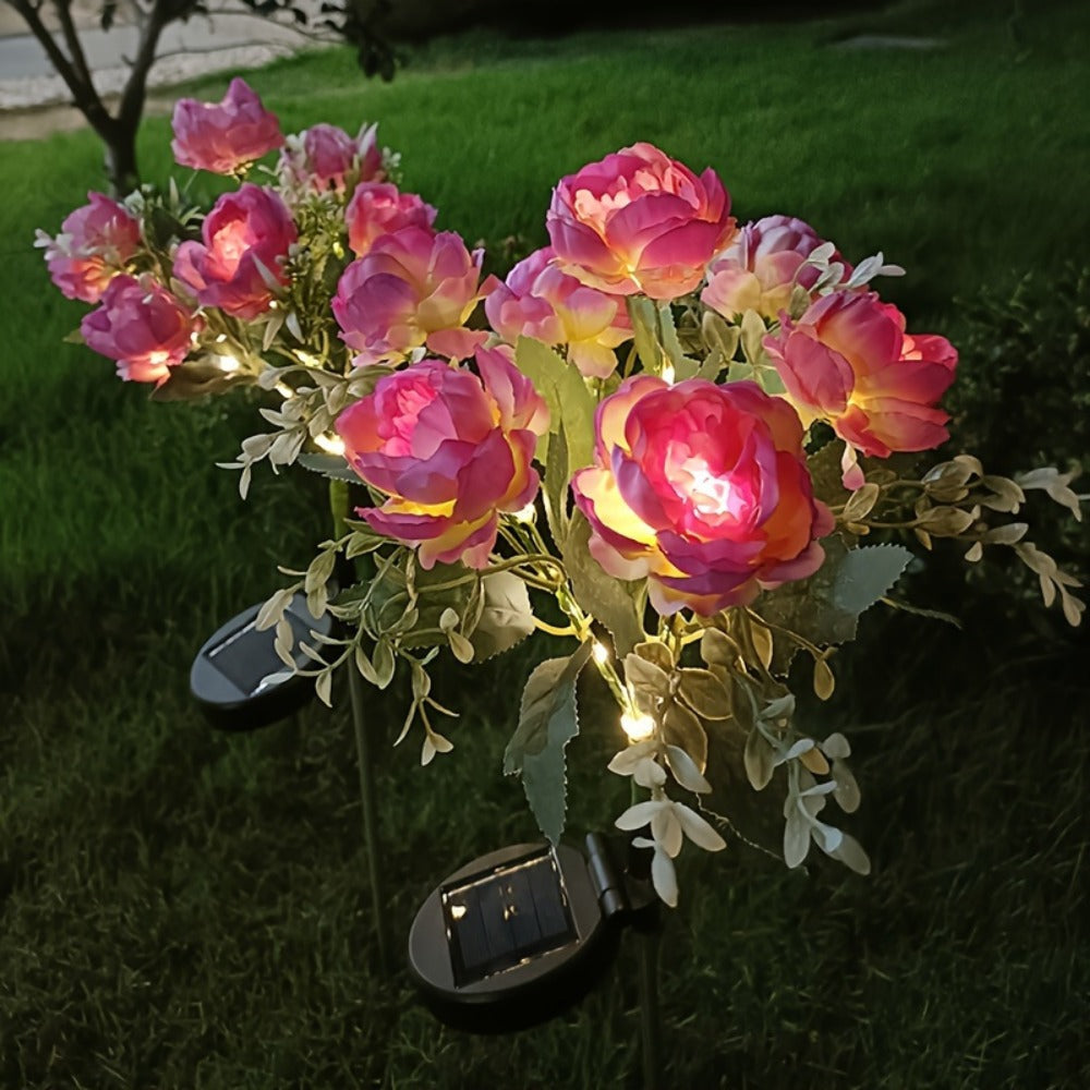 Solar Peony Flower Light 2PCS IP65 Waterproof - 84 LED Artificial Blooms 14 Fancy Lights Solar Powered Outdoor Garden Stake Lights for Lawn Yard Patio Holiday Decor Mother's Day Gift - 4 Colors