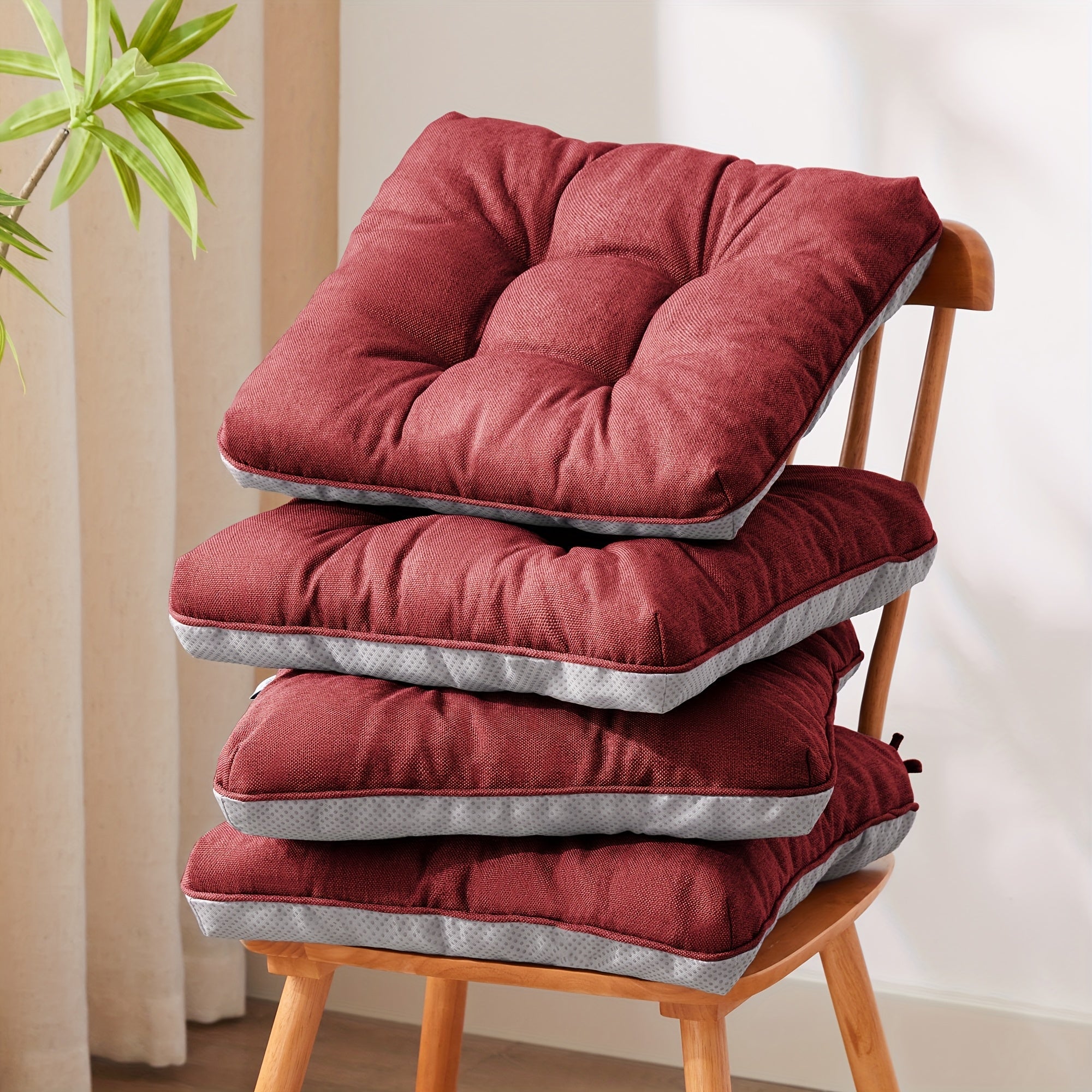 Memory Foam Chair Cushions Set of 4 ¨C Kitchen Chair Pads with Non-Slip Backing & Ties, 500GSM Thick Seat Cushions for Dining Chairs Indoor