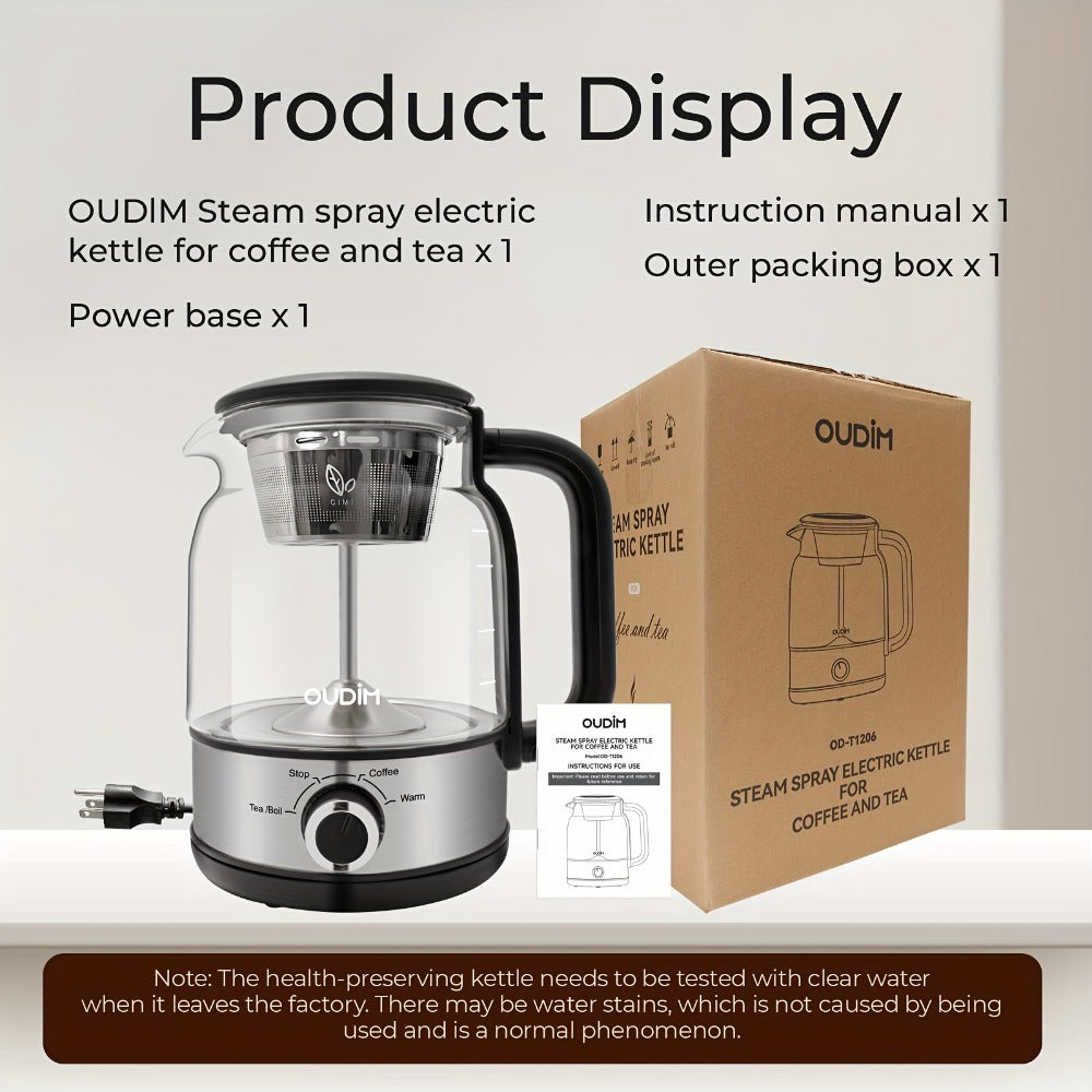 Drip Coffee Maker Electric Kettle 600W 40.58oz BPA-Free Glass Stainless Steel Spray Brew Keep Warm Boil-Dry Protection for Coffee Tea Perfect Gift