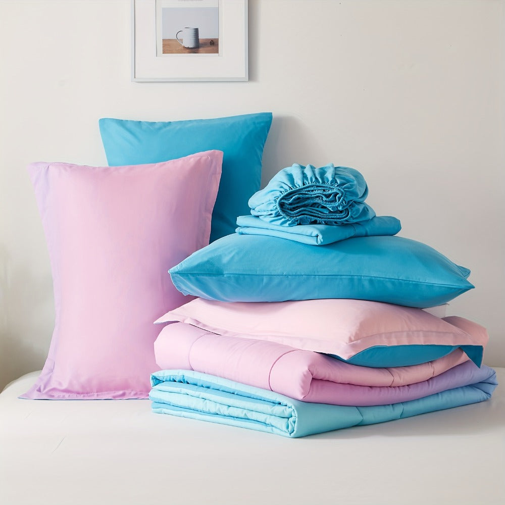 Rainbow Comforter Set 5/7Pcs - Stain-Resistant Hypoallergenic Lightweight Bed in a Bag Twin Full Queen King All Seasons 100% Polyester