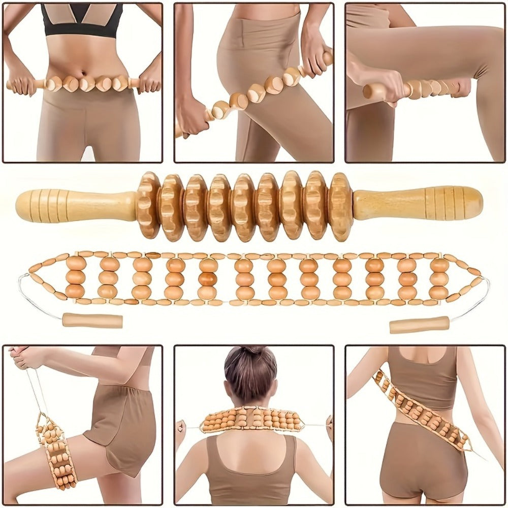 Wooden Massage Tool Set 6pcs Manual Facial Massager Kit with Wood Rollers Pointed Bead Textured Heads for Face Neck Full Body Relaxation Stress Relief Wellness Spa Gift for Women Men