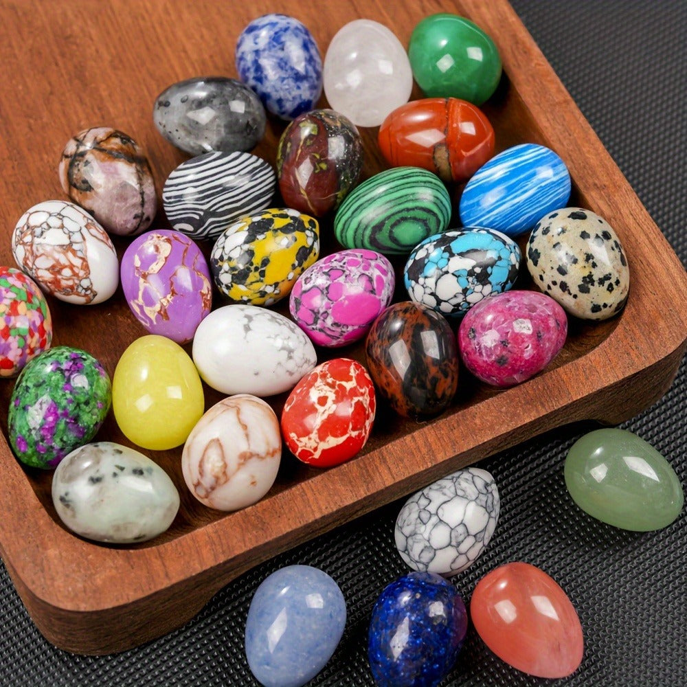Natural Crystal Gemstone Eggs Set of 30 - Polished Pocket Stones for Easter Decor, Healing Crystals, Meditation & Gift, Mixed Variety Bulk Lot