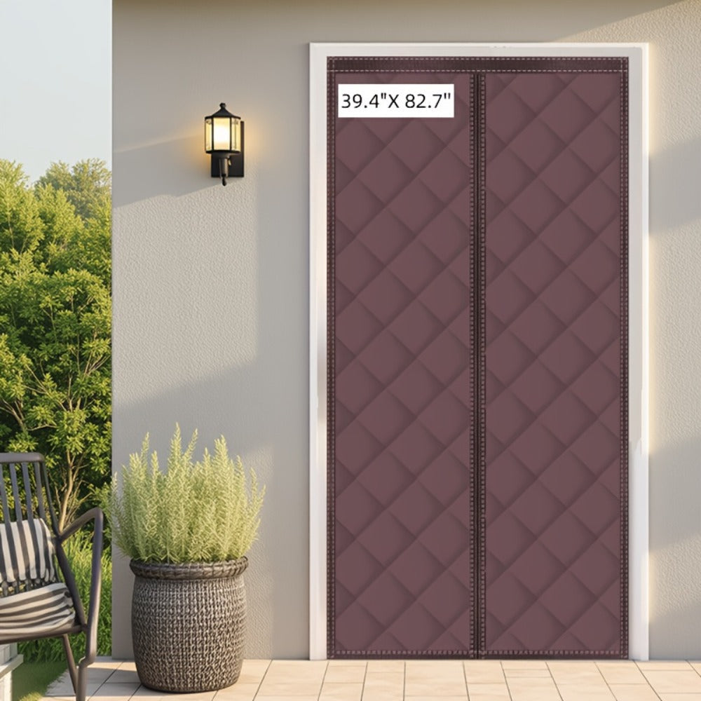 Thermal Insulated Door Curtain Magnetic Closure Knit Plaid Pattern ¨C Windproof Insulation Blanket for Front Door, Sliding Glass, Patio & French Doors, Keep Cold Out, Grey & Brown, Multiple Sizes