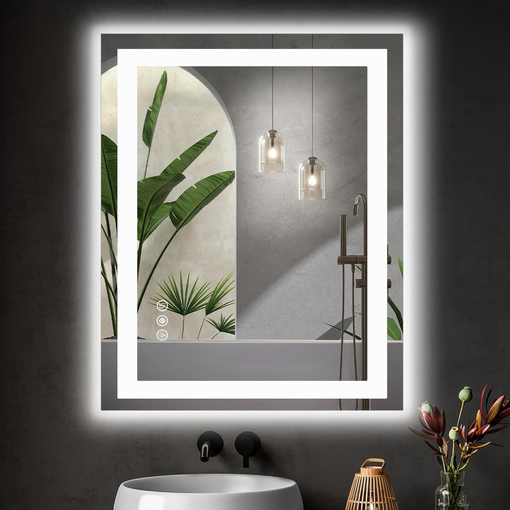 LED Bathroom Mirror with Anti-Fog ¨C Dimmable Vanity Mirror, 3 Color Lighting Modes, Dual Light Source, Wall Mounted Horizontal or Vertical, Tempered Glass, Multiple Sizes