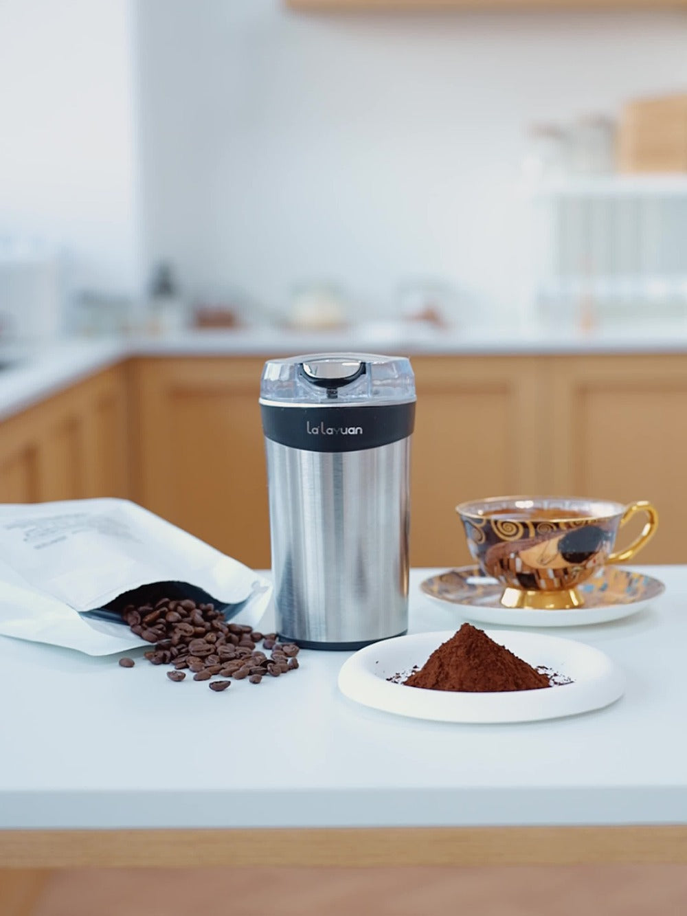 Coffee Bean Grinder Electric 200W Powerful Motor Stainless Steel Chamber Ultra-Fine Blade Grinder One-Touch 12 Cups Multi-Purpose for Spices Nuts Grains 110V US Plug