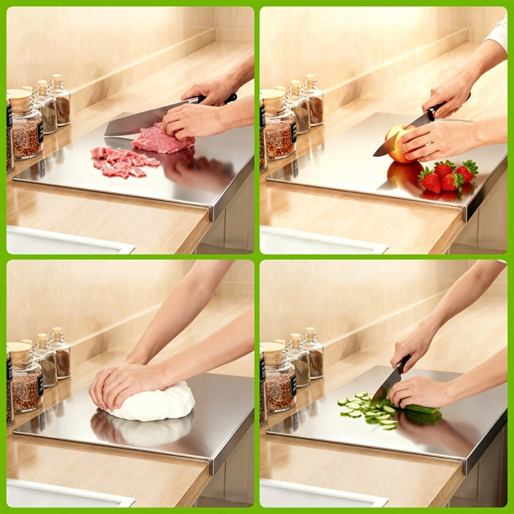 Stainless Steel Cutting Board Extra Large 304 Steel Anti-Slip L-Edge for Baking Kneading Dough BBQ Kitchen Chopping Board 3 Sizes
