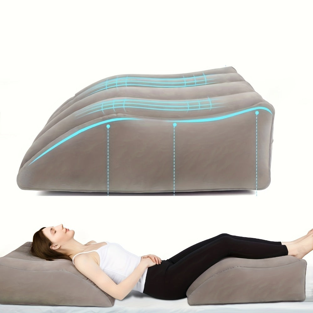 Inflatable Leg Elevation Pillow for Sleeping ¨C Wedge Knee Support Cushion for Swelling Relief, Ergonomic Leg Raise Pillow for Bed, Travel & Camping, Lightweight & Portable, Gray
