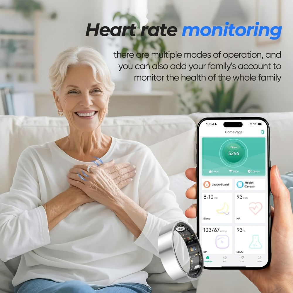 Smart Ring Health Fitness Tracker - Sleep Monitor Heart Rate Temperature Blood Pressure Pedometer Calorie Menstrual Cycle Tracker, Bluetooth 5.0 Compatible with iPhone Android, No Subscription Fee