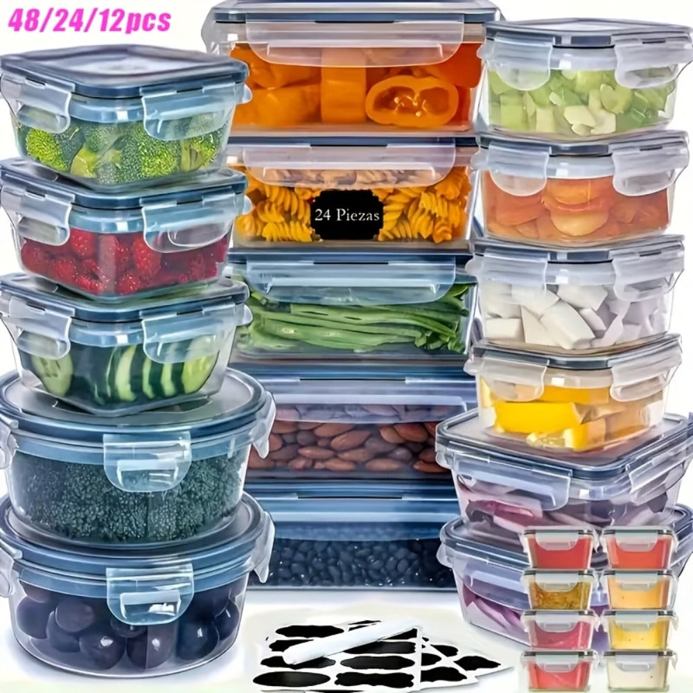 Food Storage Containers with Lids - Airtight Plastic Container Set for Kitchen Pantry Organization, Easy-Lock Leak-Proof Design, BPA-Free Meal Prep Containers with Labels and Markers, Available in 12, 24 or 48 Piece Sets for Pantry, Travel and Outdoor Use