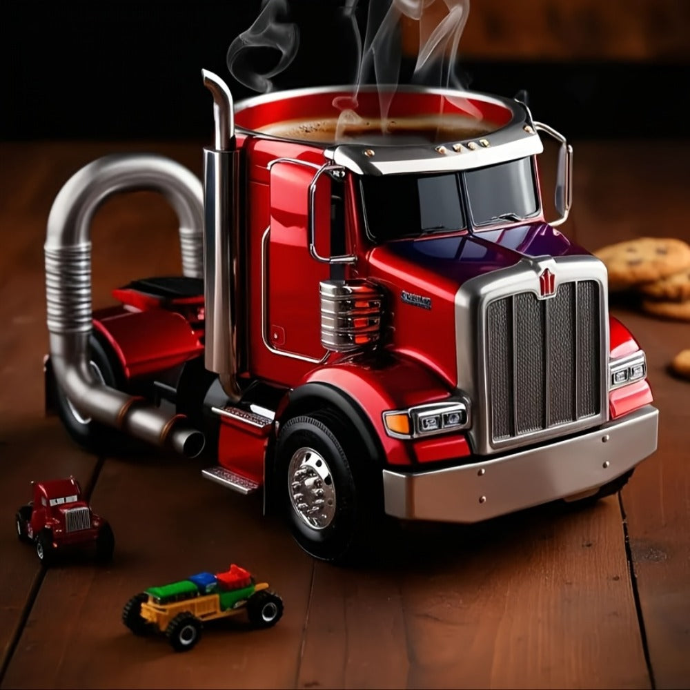 Semi Truck Coffee Mug Handmade Semi-Truck Shaped Cup ¨C Creative Novelty Coffee Tea Mug, Unique Trucker Gift for Men, Truck Drivers & Coffee Lovers ¨C Blue & Black