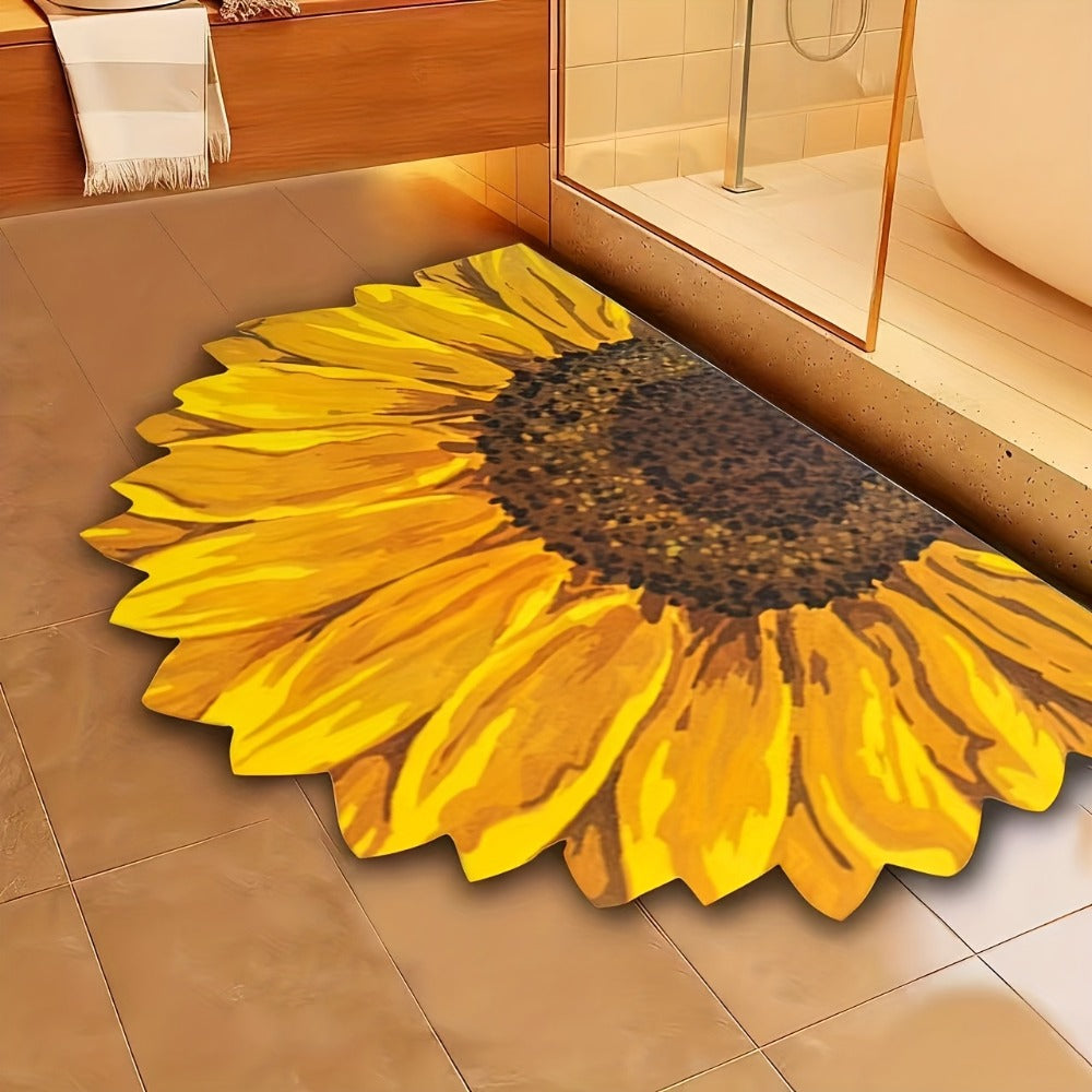Sunflower Floral Bathroom Mat Non-Slip Super Absorbent Quick Dry Bath Rug Soft Diatom Mud Shower Mat Easy Clean Rubber Backed Floor Mat for Tub Shower Home Decor