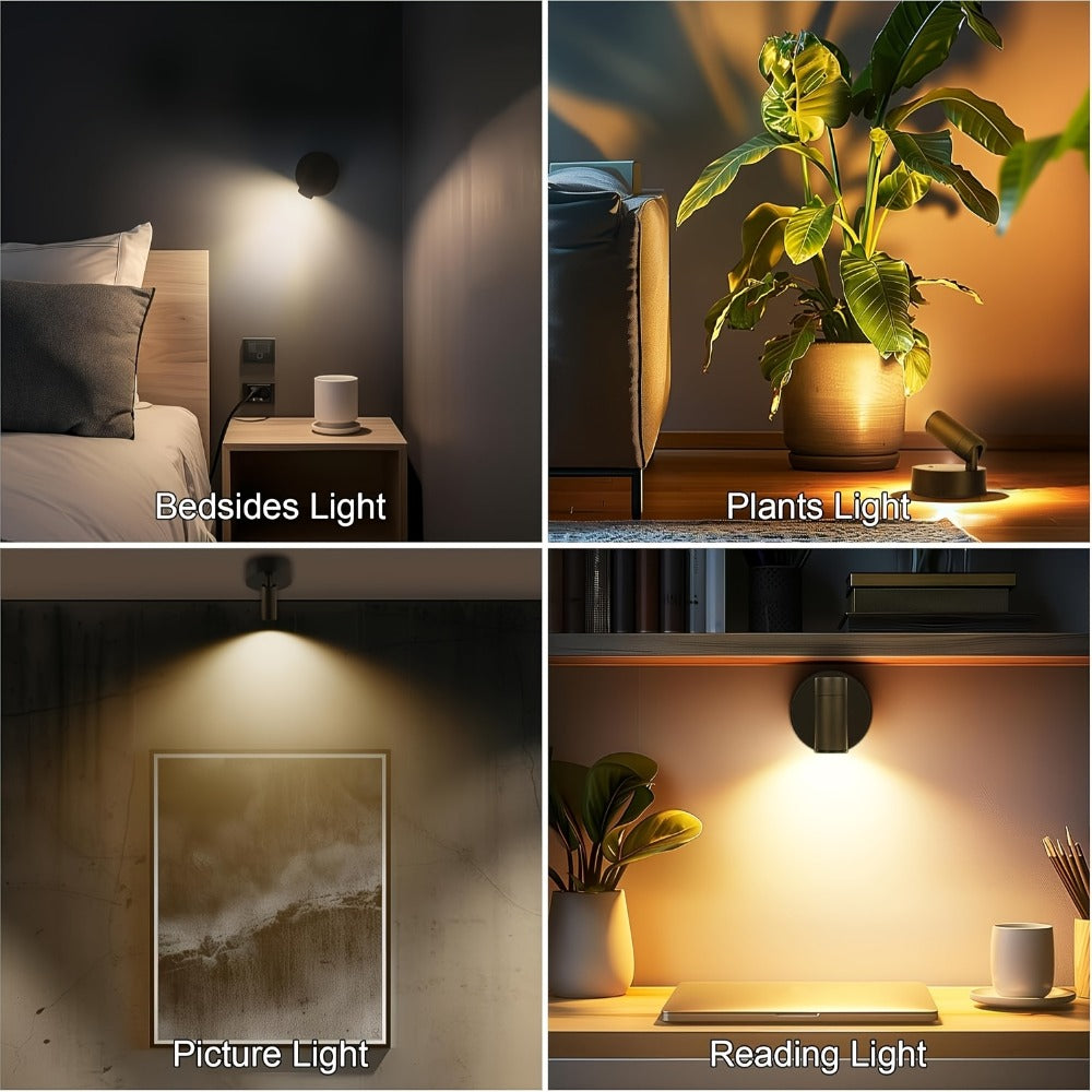 Rechargeable Indoor Spotlight LED ¨C 3-Color Dimmable with Remote & Timer, 350¡ã Adjustable, 2500mAh Battery, Magnetic Base Wall Accent Light for Pictures, Plants & Artwork (White / Black, 1 or 2 Pack)