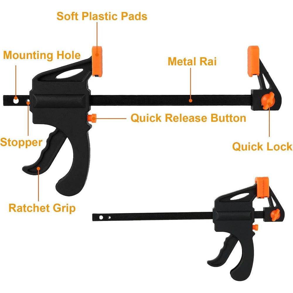 F Clamp Woodworking Quick Clamp Set Ratcheting Bar Clamp with Trigger Handle for Wood Glue DIY Projects