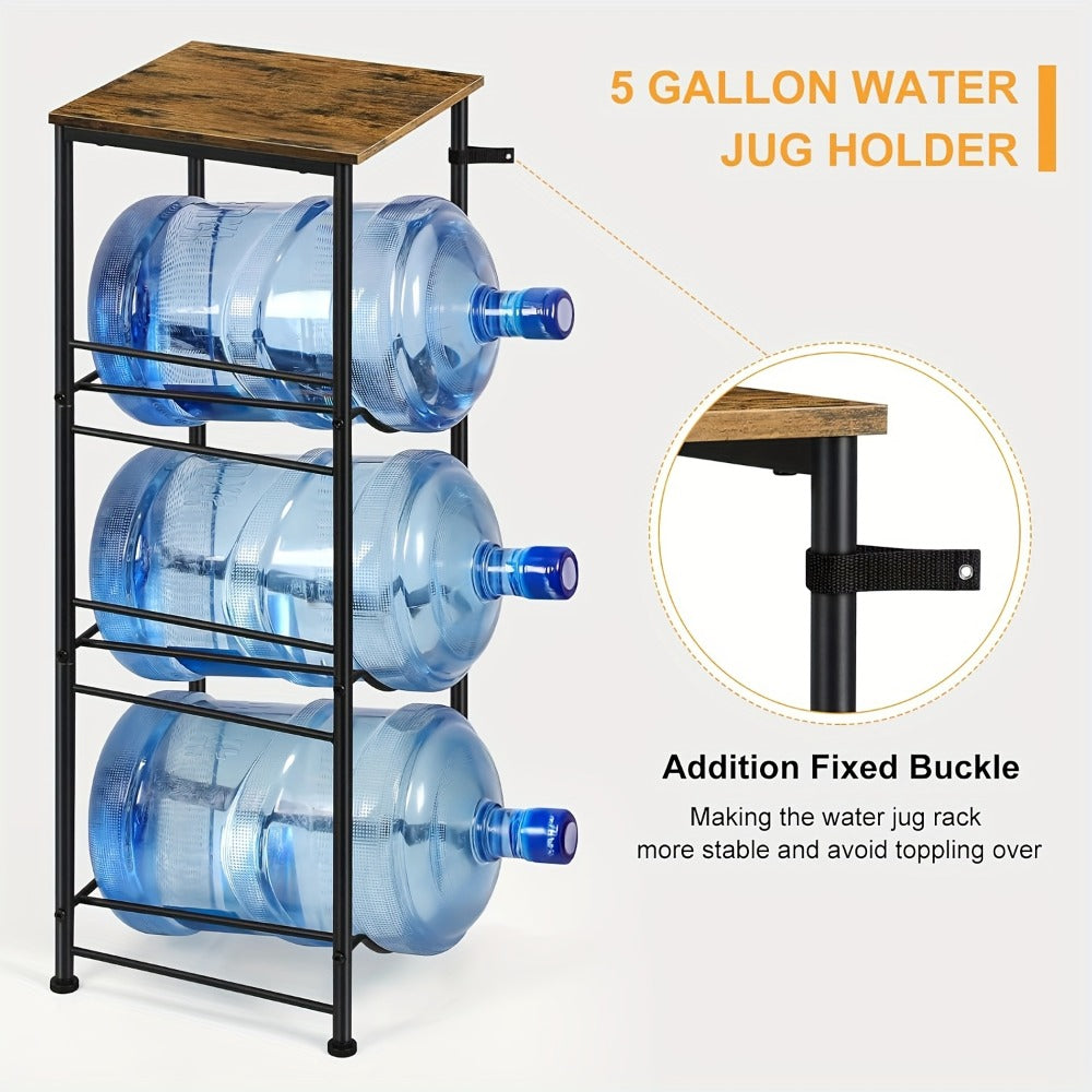 5-Gallon Water Jug Holder 3-Tier ¨C Heavy Duty Water Bottle Rack Organizer with Top Shelf & Adjustable Legs for Kitchen, Living Room & Office ¨C Particleboard & Steel Frame, White, Brown & Black