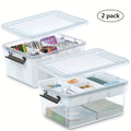 Clear Plastic Storage Boxes with Removable Tray, 2pcs Stackable Transparent Storage Containers, Multipurpose Organizer for Office Stationery, Sewing, Bathroom & Kitchen Organization