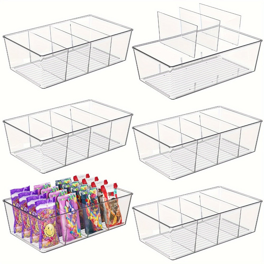 Clear Pantry Organizer Bins 6 Pack Plastic Fridge Organizer and Storage for Kitchen Cabinet Snacks Condiments Spices Pouches Food Packets Refrigerator Shelf