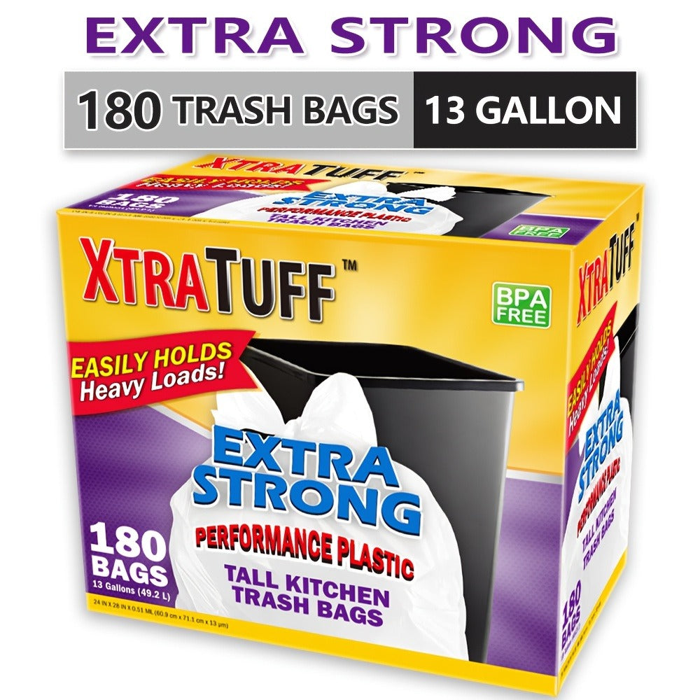 13 Gallon Trash Bags Heavy Duty ¨C Expandable Drawstring & Clear Garbage Bags, Leak-Resistant Odor-Control Liners for Kitchen, Bedroom, Office, Outdoor Use (44/85/104/170/180/360 Count)