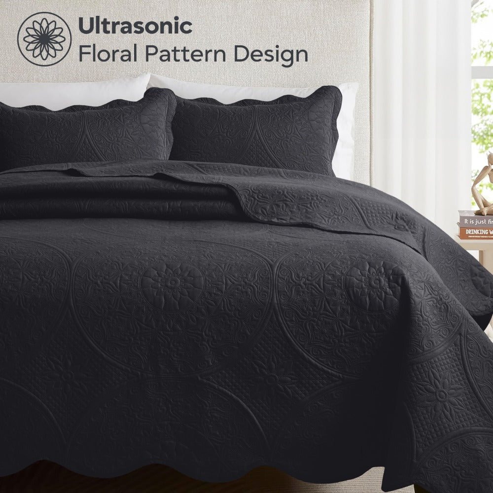 Quilted Bedspread Set 3 Piece ¨C Soft Floral Coverlet with Pillow Shams, Lightweight Breathable Quilt for Bedroom & Guest Room, All Season Bed Cover