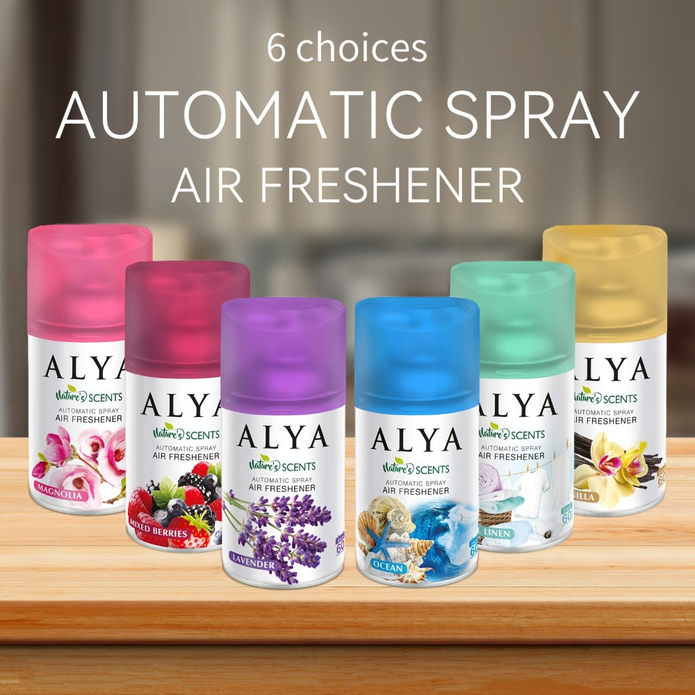 Automatic Spray Air Freshener Refill 8.45oz 1pc or 4pcs - 6 Scents Lavender Vanilla Cool Linen Ocean Mixed Berries Magnolia, Odor Fighting Room Spray for Car Office Home Bathroom Kitchen Fabric Closet