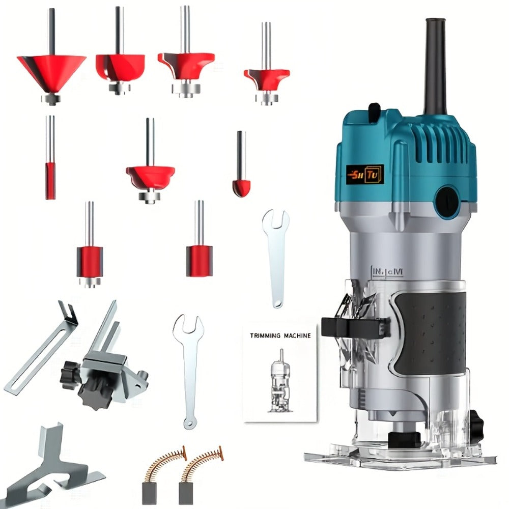 Wood Router 800W Trim Router for Woodworking - 35000RPM Electric Router with Edge Guide, Roller Guide, 6-Speed Adjustment for Precise Trimming, Profiling & Milling