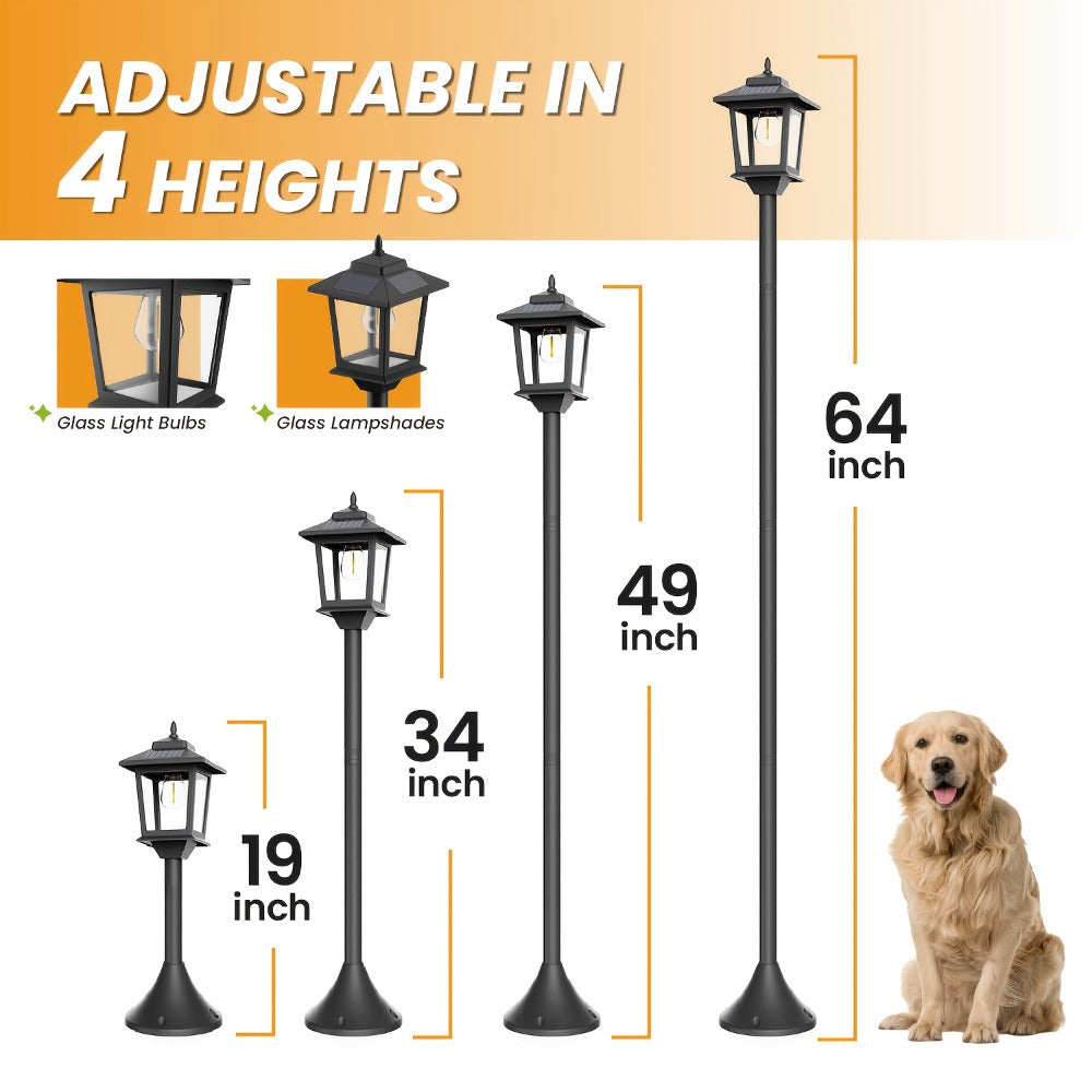 Solar Outdoor Lamp Post Pole Lights 2-Pack Built-in Lithium Battery Auto On Off Waterproof Garden Pathway Yard Porch Driveway Landscape Lighting