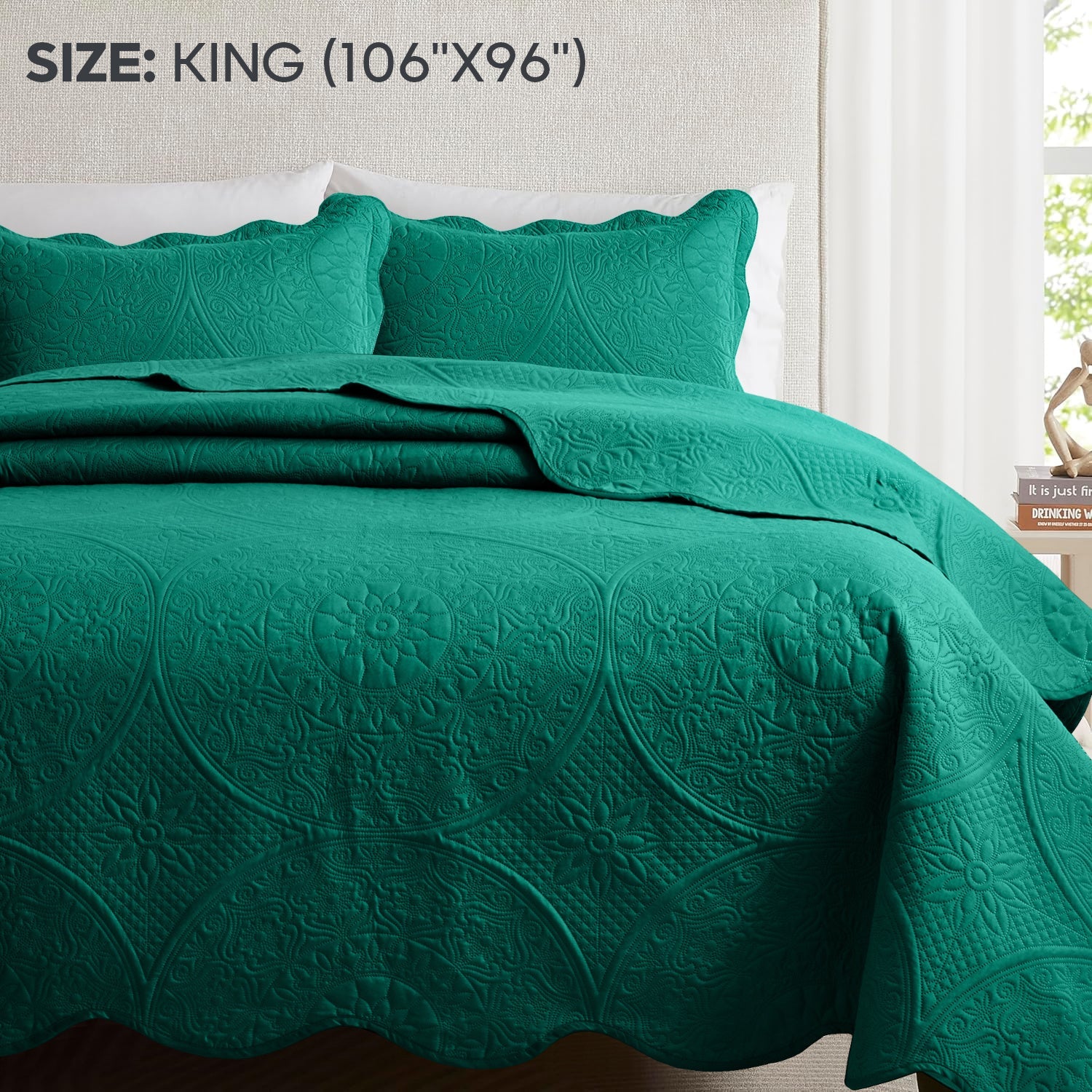 Quilted Bedspread Set 3 Piece ¨C Soft Floral Coverlet with Pillow Shams, Lightweight Breathable Quilt for Bedroom & Guest Room, All Season Bed Cover