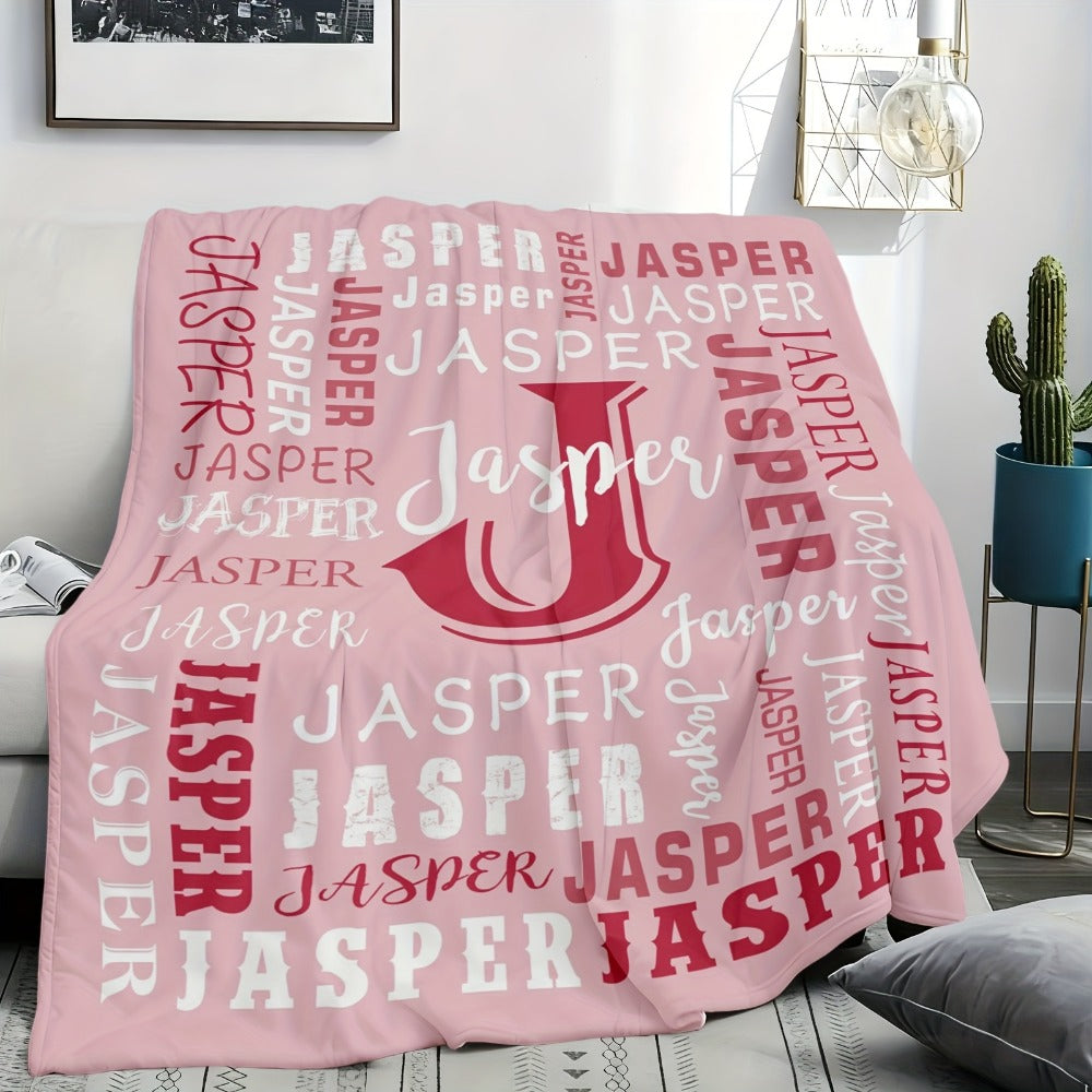 Personalized Flannel Blanket 280GSM Custom Name - Soft All-Season Throw Blanket for Home Picnic Travel, Cozy Polyester Gift Blanket Multi-Color Options