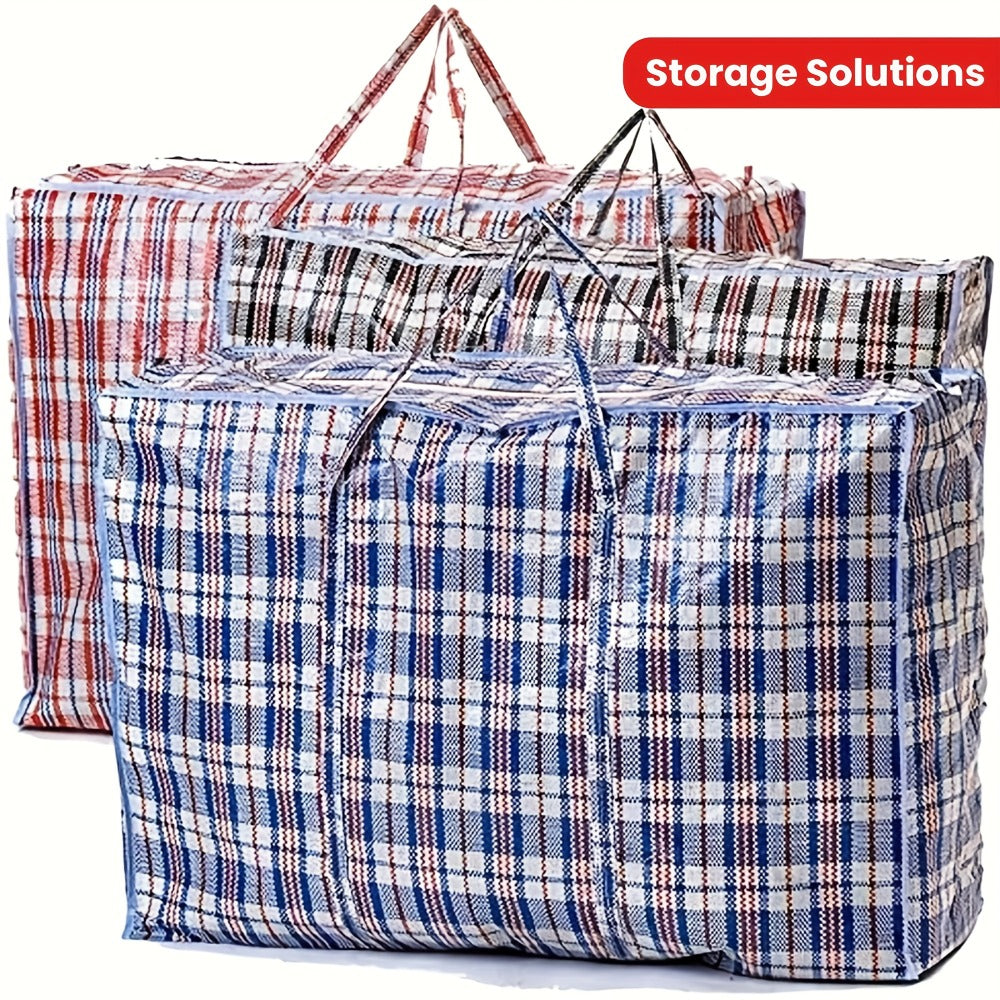 Large Moving Storage Bags 3 Pack Heavy Duty Reusable Zipper Organizer Bags for Clothes Bedding Blankets, High Capacity Checkered Fabric Bags for Home Moving Closet Organization Holiday Decor Storage