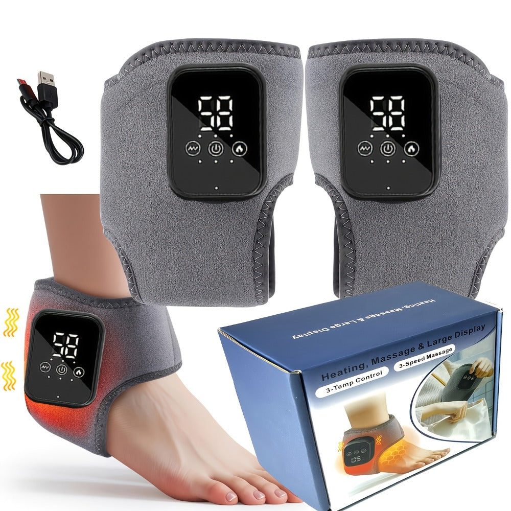Foot Massager Electric Heated Ankle Wrap | 3 Heat Levels 3 Vibration Modes Touch Screen Timer | Relieves Ankle Pain Plantar Fasciitis Arthritis Muscle Fatigue | Fits Left & Right Feet | 1pc or 2pc Set