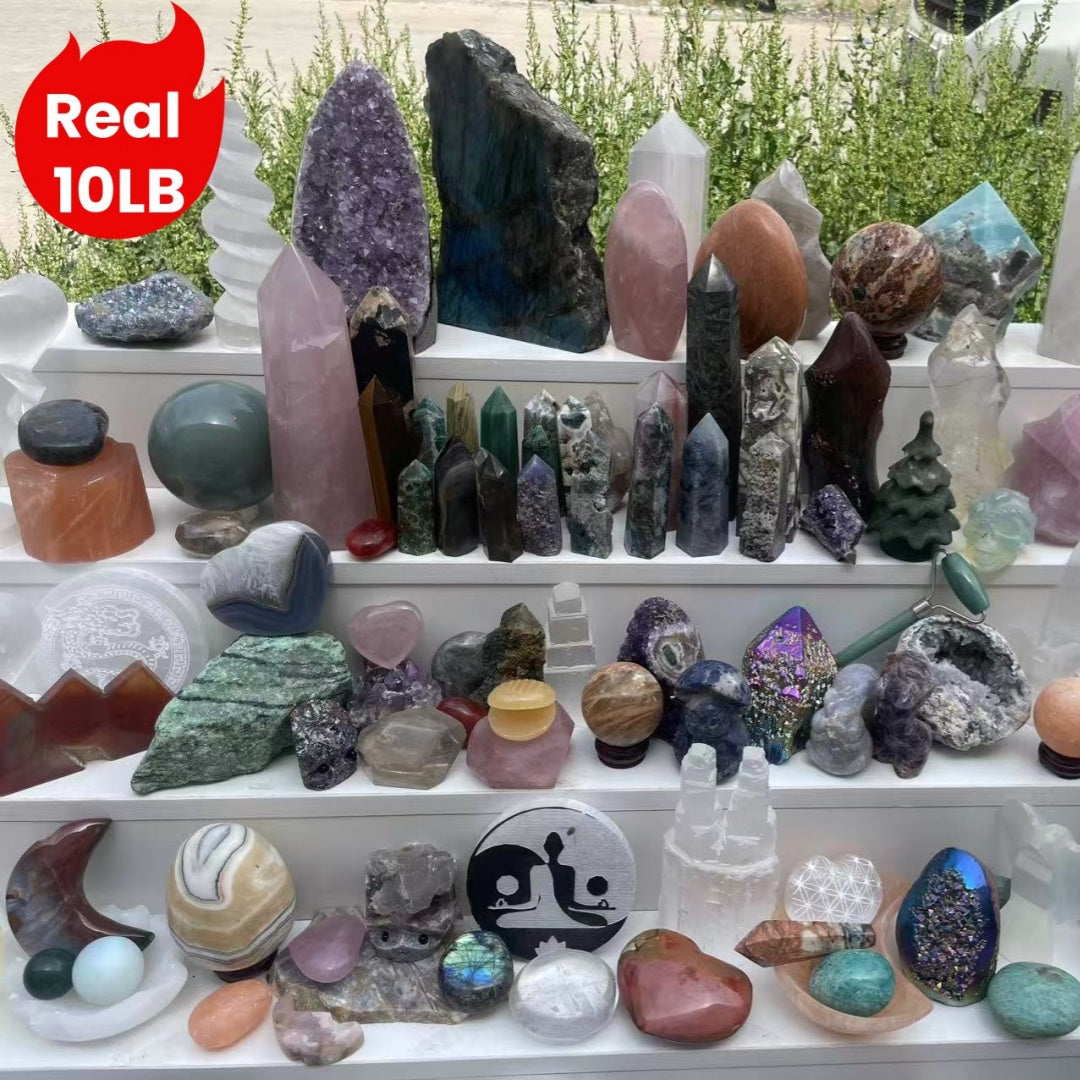 10LB Mixed Crystals Bulk Lot Natural Gemstones Towers Spheres Clusters Rough Stones Healing Crystals Collection Gift Set Decorative Specimens Wholesale