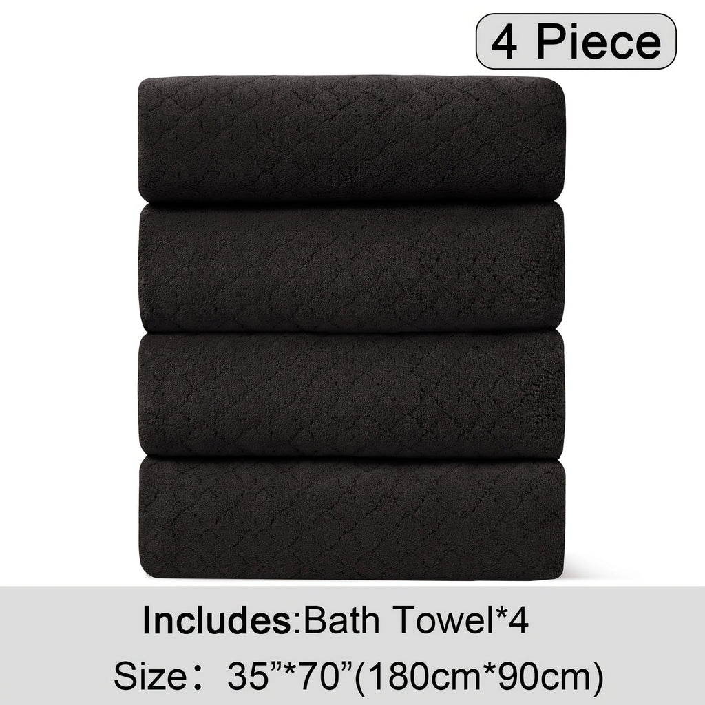 Oversized Bath Towel Set 4 Piece Diamond Pattern Microfiber - Ultra Soft Highly Absorbent Quick Dry | 10 Colors | Blue Green Black Gray Navy Orchid Brown Purple White Turquoise | Bathroom Hotel Gym Gift