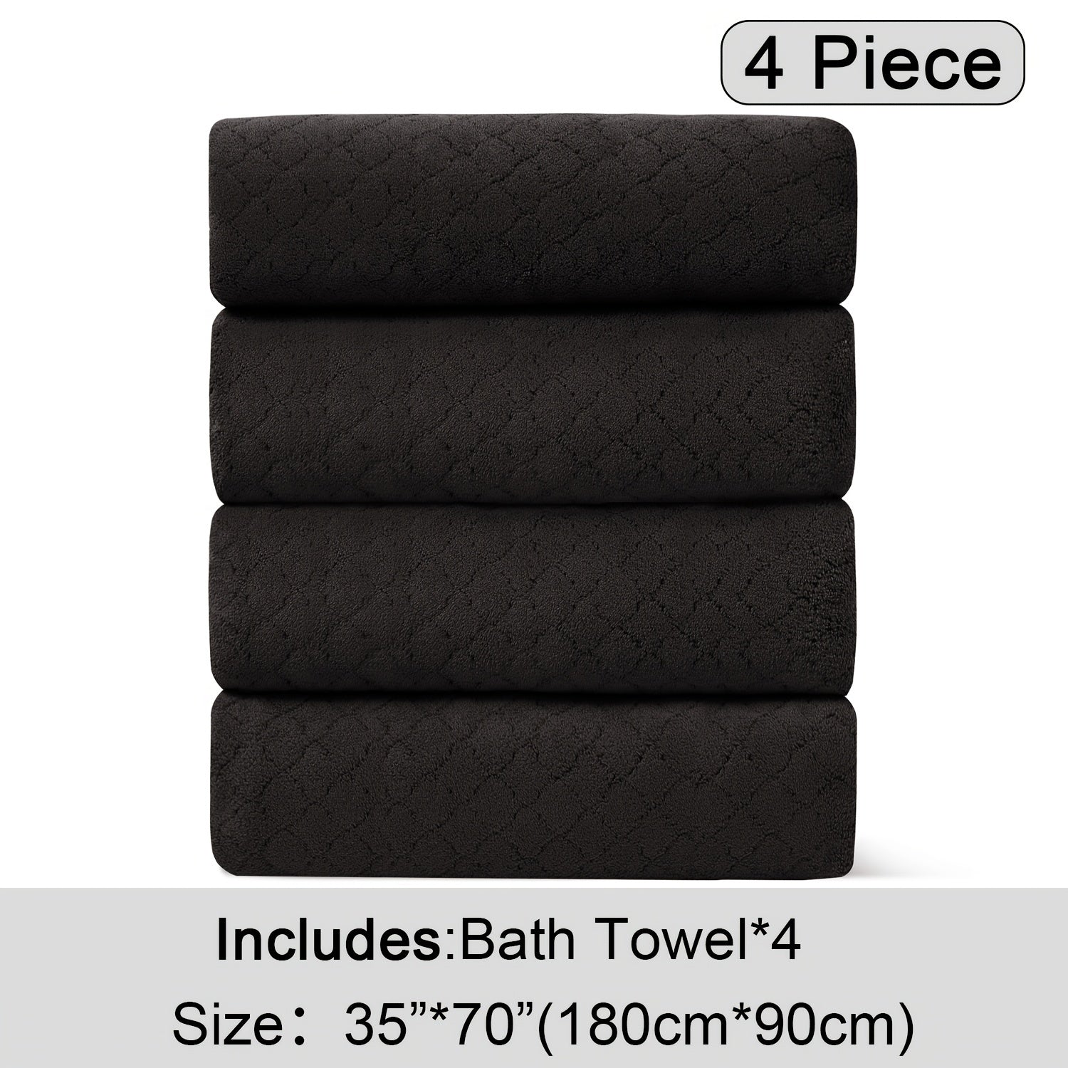 Oversized Bath Towel Set 4 Piece Diamond Pattern Microfiber - Ultra Soft Highly Absorbent Quick Dry | 10 Colors | Blue Green Black Gray Navy Orchid Brown Purple White Turquoise | Bathroom Hotel Gym Gift