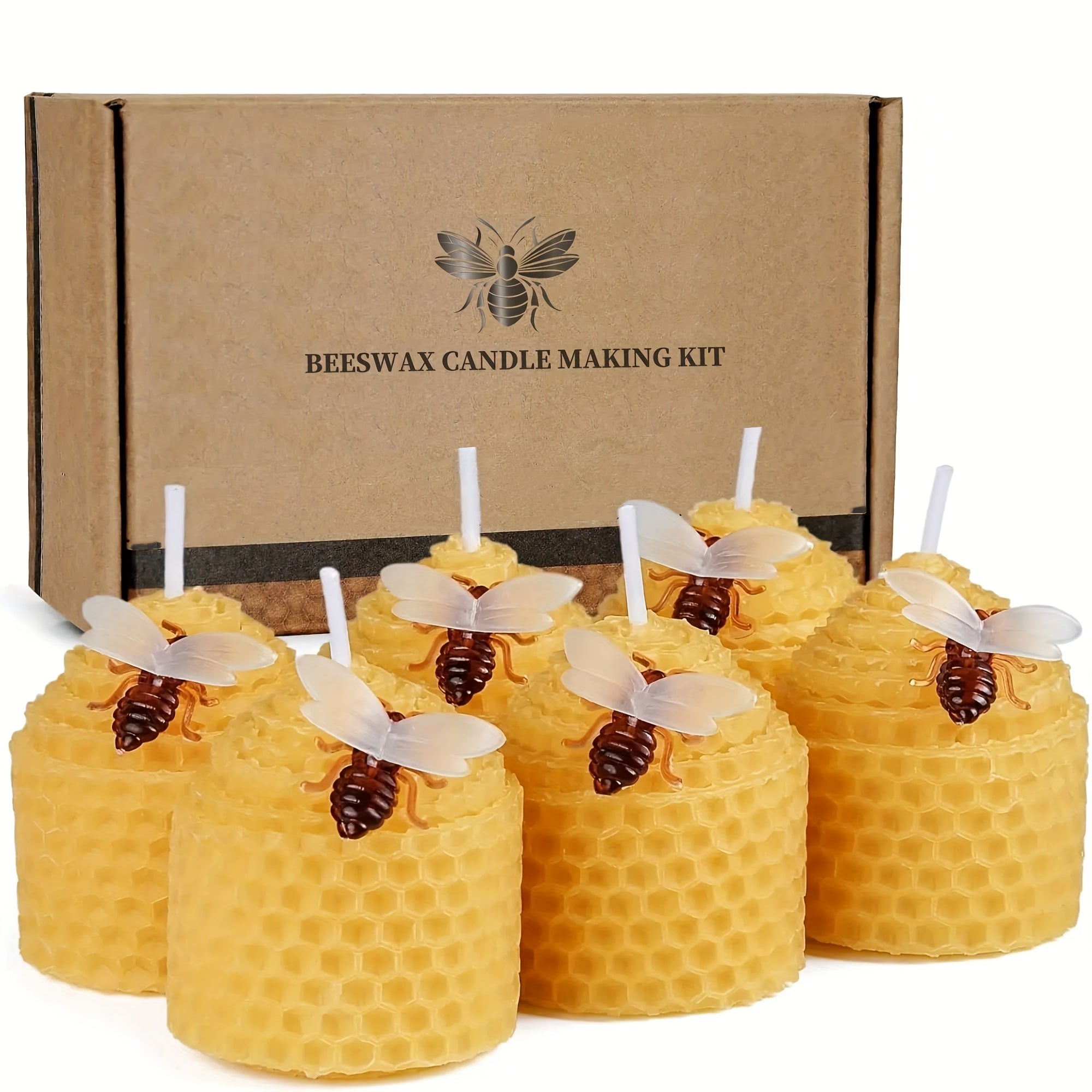 Beeswax Candles Set - Natural Pure Beeswax Votive Candles with Bee Decorations, Handcrafted from Beekeepers, Set of 6 or 12, Honey Scented Candle Gift for Home Decor, Weddings, Holidays & Gifting
