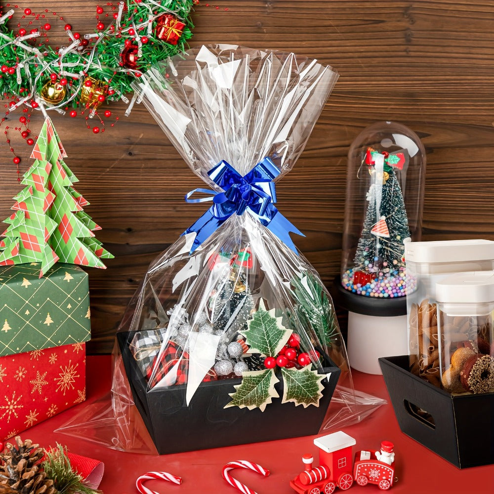 Gift Baskets Bulk Pack 74pcs Empty Paper Gift Baskets with Handles Bags and Bows 20 Baskets 30 Bags 24 Multicolor Bows for Party Favors Wedding Birthday Christmas