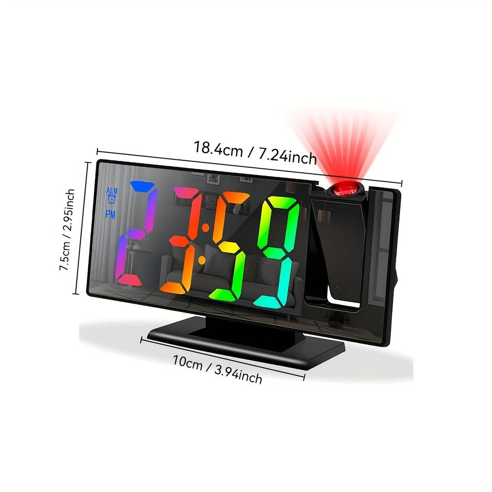 Digital Alarm Clock with LED Mirror Screen Projection Clock for Ceiling Wall Temperature Date Display Bedroom Desk Clock Large Display Home Office Bedside Clock Black