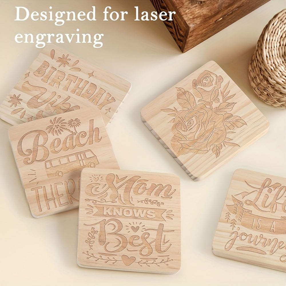 Unfinished Wood Coasters for Crafts 4 Inch Square and Round Wooden Coasters with Non-Slip Pad for DIY Engraving Staining Painting Drinks Coffee Table Home Kitchen 30 or 60pcs