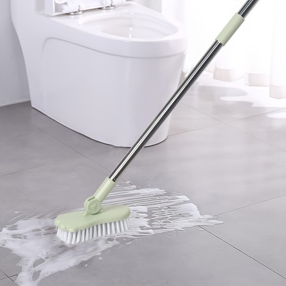 Long Handle Floor Brush with Rotating Head ¨C Bathroom Tile Scrubber, Adjustable Rod, Kitchen & Bathtub Cleaning Brush, 120cm/47in, Green