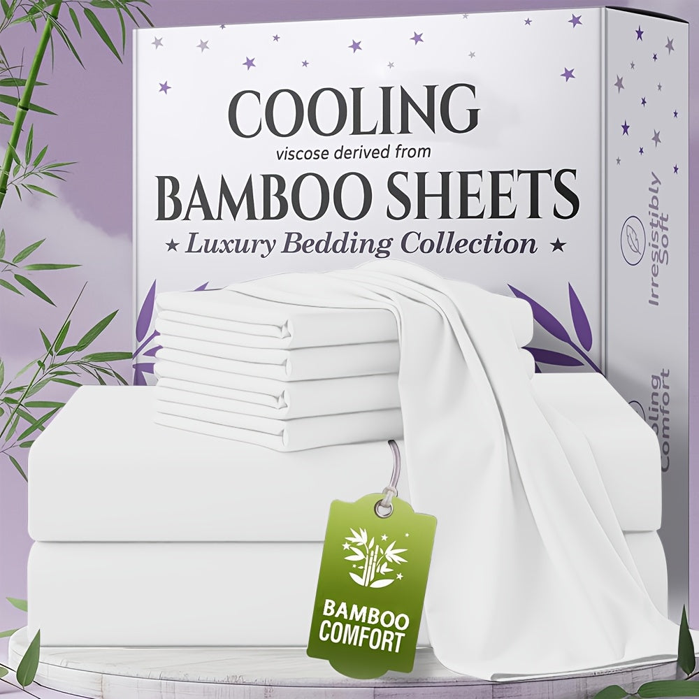 Bamboo Bed Sheet Set 4-6 Piece Extra Deep Pocket Breathable Cooling Soft Wrinkle-Free Hotel Luxury Pillowcase Set Twin Full Queen King 15 Colors