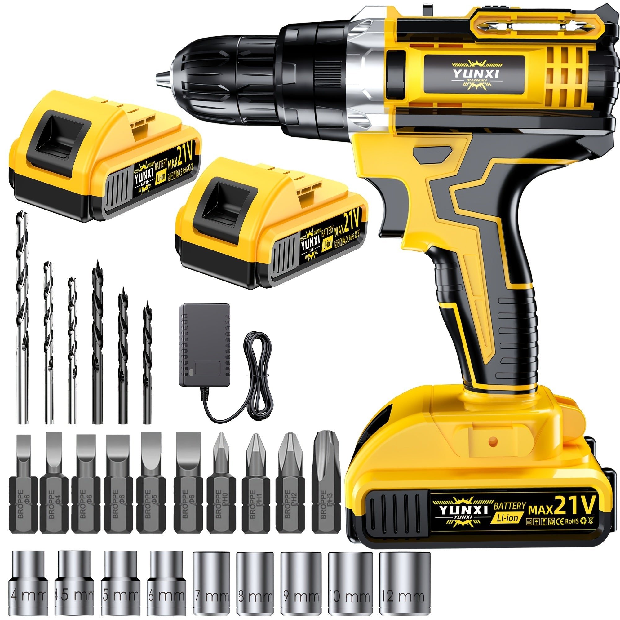 Cordless Impact Drill Set 21V ¨C Electric Power Drill with 2.0Ah Battery, Fast Charger, Screwdriver Bits, Work Light, Variable Speed & Torque Control for Home & Car Repair, Men's Gift