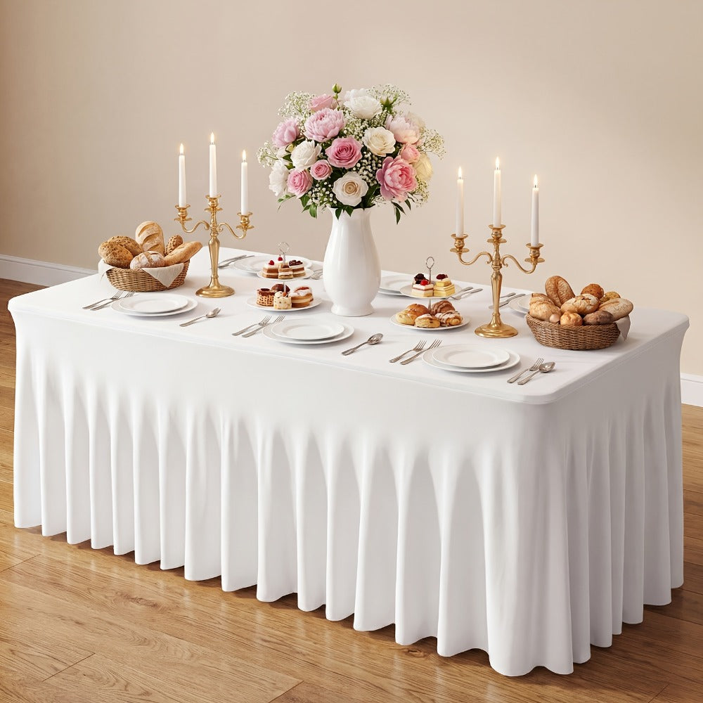 Table Skirts Tulle Table Cloth Rectangle 4ft 6ft Black White Non-Woven Fabric Table Skirt for Birthday Party Graduation Wedding Family Dinner Christmas Holiday Decoration