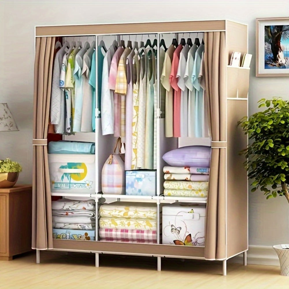 Portable Wardrobe Closet with Steel Frame & Non-Woven Shelves ¨C Dustproof Clothes Storage Organizer, Visible Grid Sections, 67x17.7x50.4 Inch Bedroom Wardrobe for Shoes, Clothes & Accessories