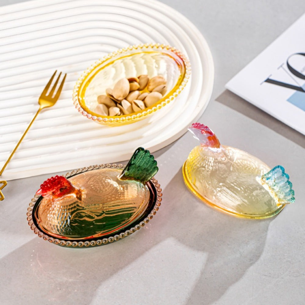 Chicken Shaped Glass Storage Jar with Lid Decorative Pearl Hen Candy Jar Reusable Desktop Organizer for Candy Fruit Snacks Kitchen Counter Home Decor Gift