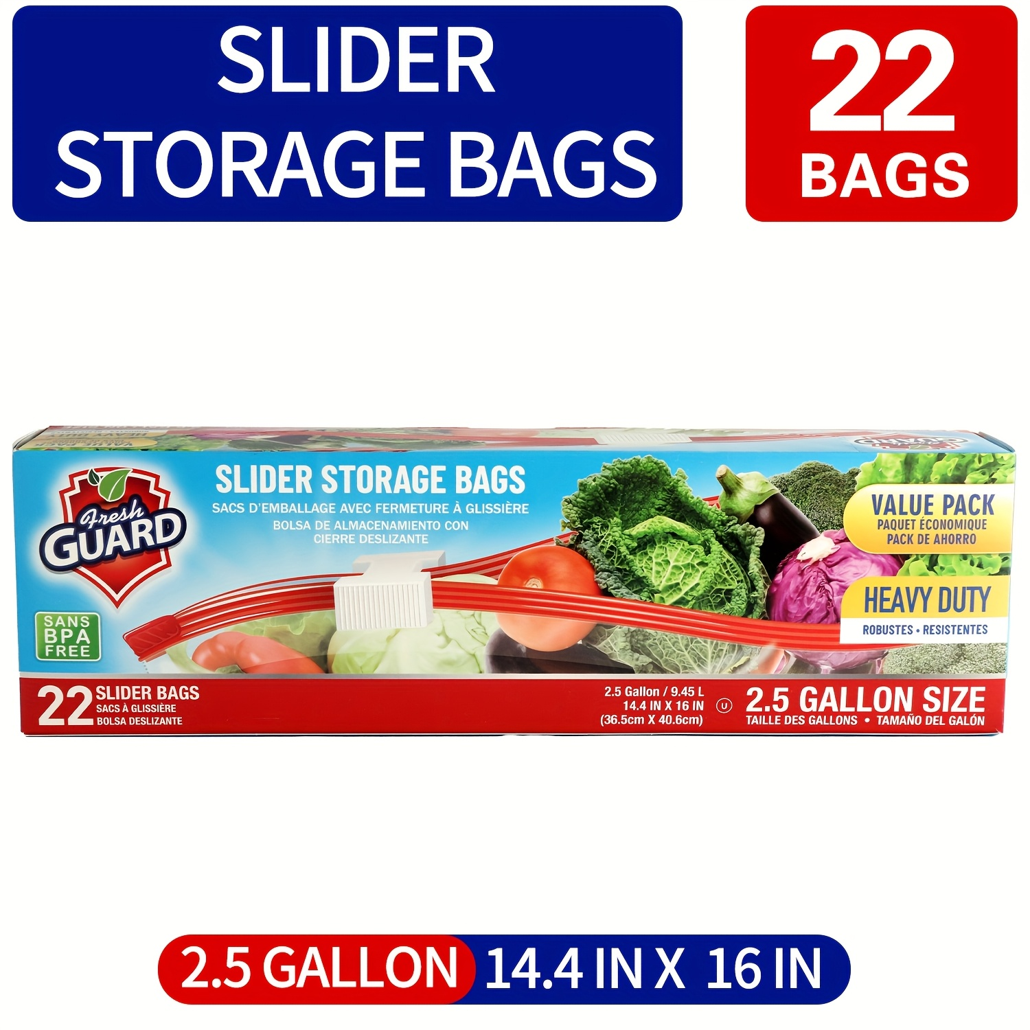 Heavy Duty Slider Storage Bags Ziplock Freezer Bags for Food Fruit Meat Vegetable Grain Kitchen
