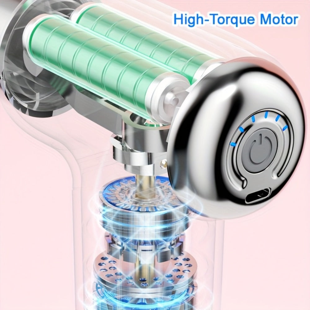 Massage Gun USB Rechargeable Handheld Percussion Massager | 9 Interchangeable Heads Deep Tissue Electric Body Massager | Cordless Muscle Recovery Tool for Men Women Athletes Gym Home Office Travel