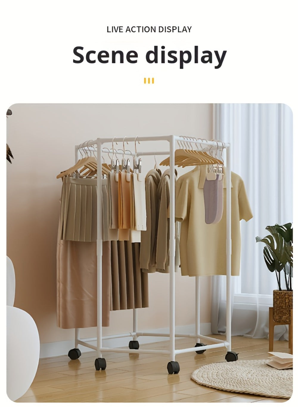 Rotating Clothes Rack Freestanding Vertical Clothing Hanging Rack Space Saving Laundry Rack with Mesh Bag Black White Rotatable Garment Rack for Small Apartment Bedroom Closet