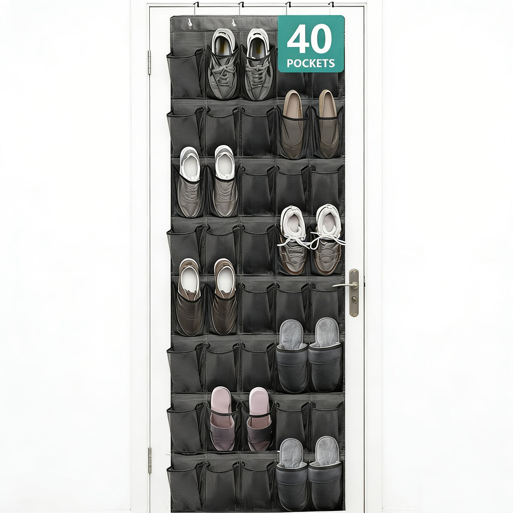 Over the Door Shoe Organizer Hanging Mesh Pocket | 28 35 40 Compartments 7-8 Layer with Hooks | Behind Door Storage Rack for Closet Dorm Room Bedroom Classroom Bathroom