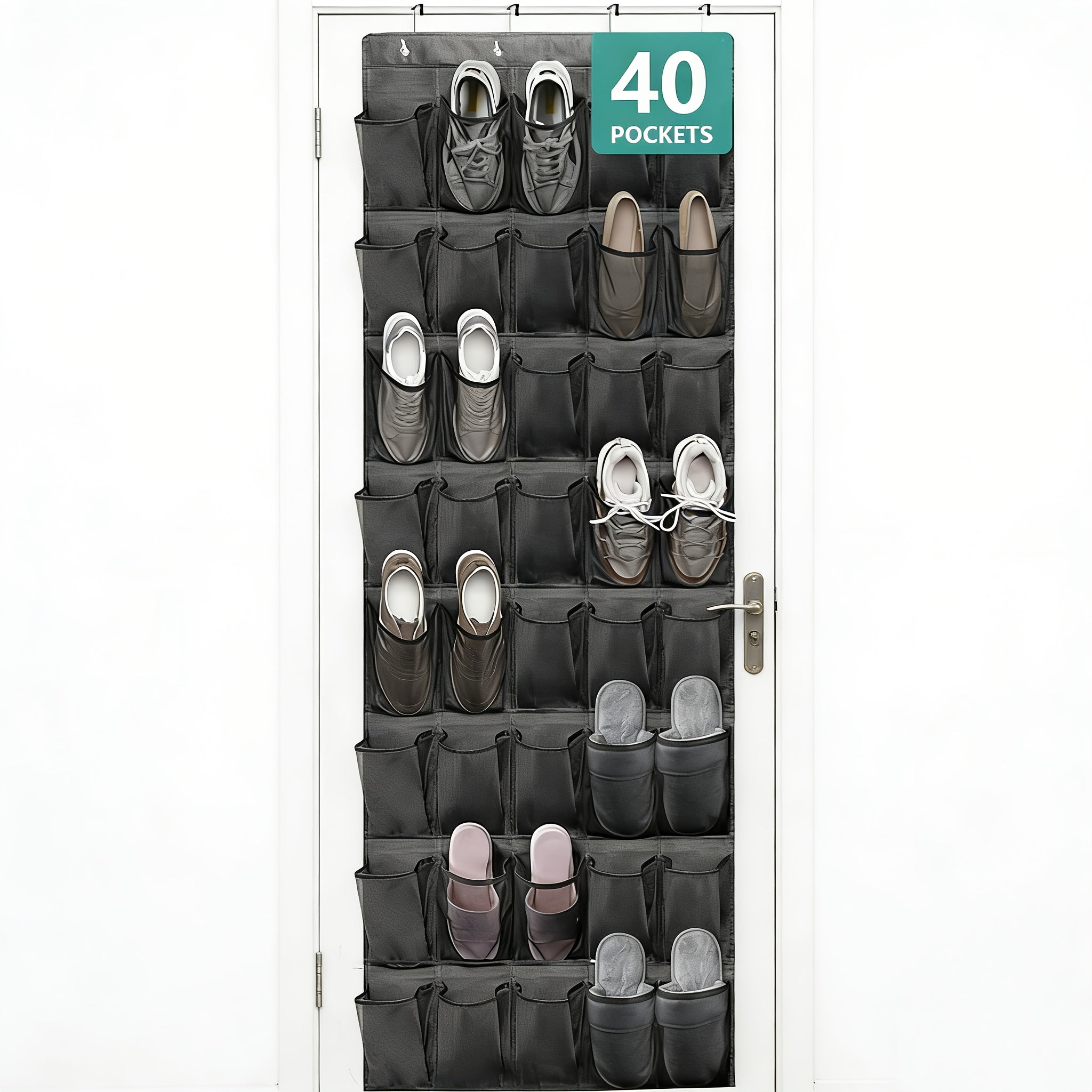 Over the Door Shoe Organizer Hanging Mesh Pocket | 28 35 40 Compartments 7-8 Layer with Hooks | Behind Door Storage Rack for Closet Dorm Room Bedroom Classroom Bathroom
