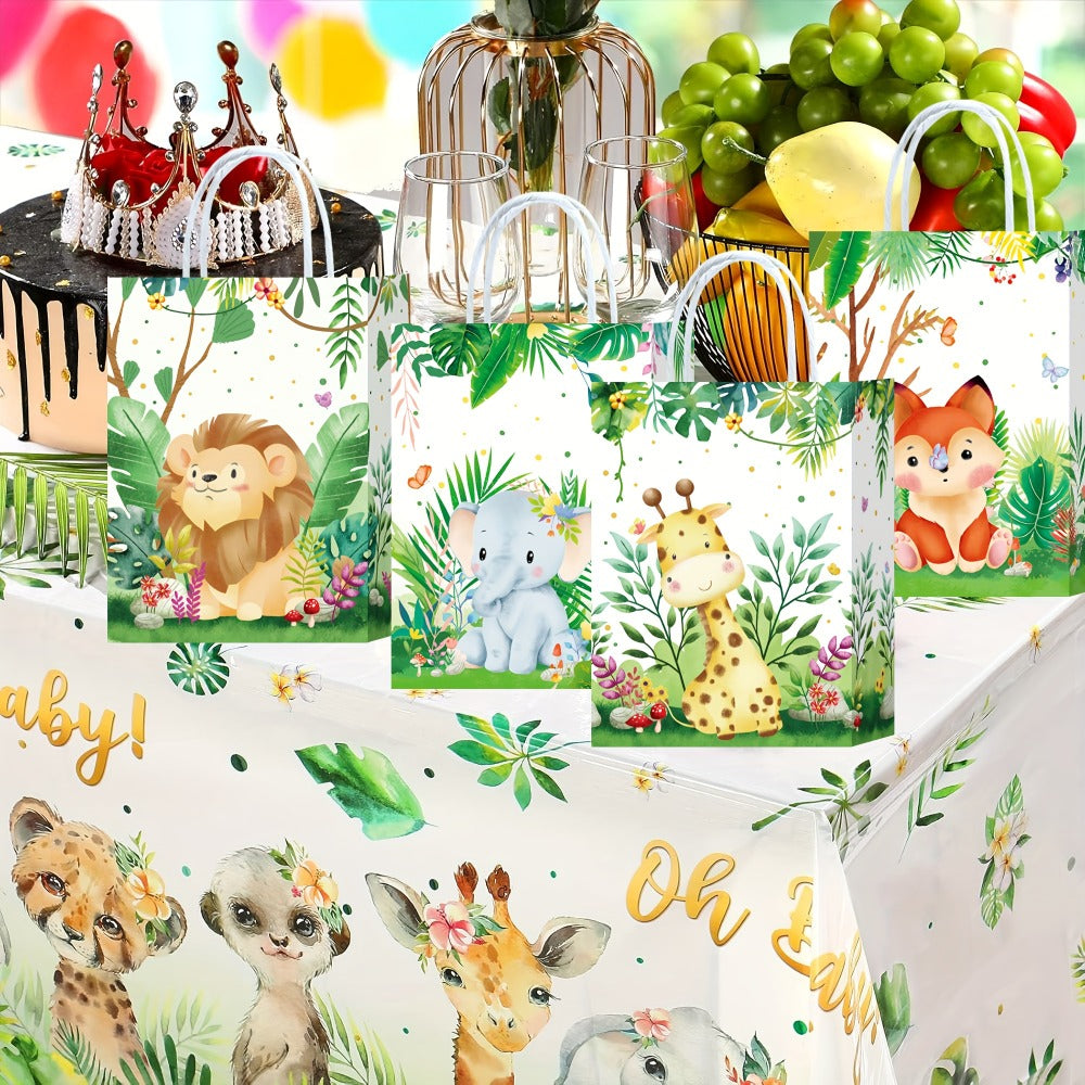 Party Favor Bags Safari Animals Jungle Theme Woodland Print Paper Goodie Bags with Handles for Kids Birthday Party Candy Gift Bags 8 Styles 16 or 32 Pack