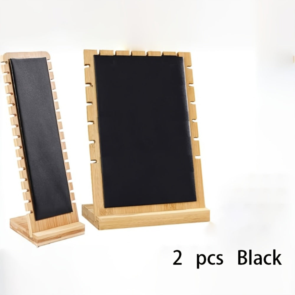Bamboo Jewelry Necklace Display Stand 2 Pack - Multi-Hook Necklace Holder Tower, Tabletop Showcase Organizer for Retail Store, Beige Rectangle Jewelry Stand No Tools Required